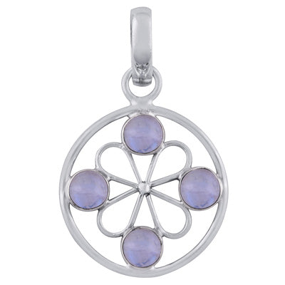 Gorgeous Gemstone Flower Around Rainbow Moonstone Round Shape 925 Sterling Solid Silver Pendant - R101788-4