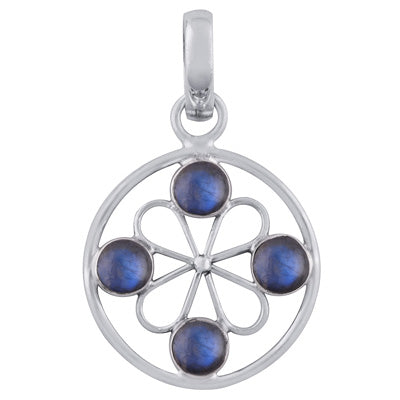 Gorgeous Gemstone Flower Around Labradorite Round Shape 925 Sterling Solid Silver Pendant - R101788-5