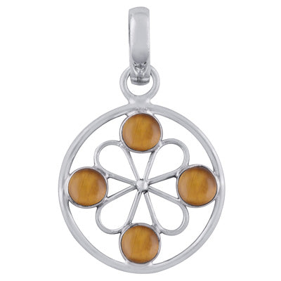 Gorgeous Gemstone Flower Around Tiger's Eye Round Shape 925 Sterling Solid Silver Pendant - R101788-7