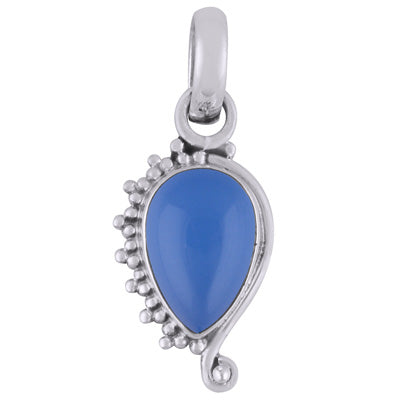 Beautiful Wire & Rawa Work Around Blue Chalcedony Pear Shape 925 Sterling Solid Silver Pendant - R101805-14