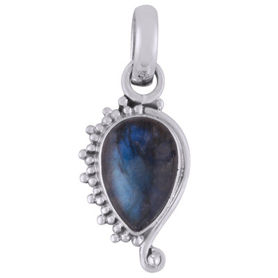 Beautiful Wire & Rawa Work Around Labradorite Pear Shape 925 Sterling Solid Silver Pendant - R101805-4