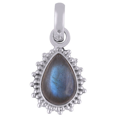 Alluring Rawa Work Around Labradorite Pear Shape 925 Sterling Solid Silver Pendant - R101812-4