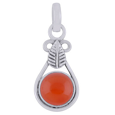 Stunning Handcrafted Leaf work Around Carnelian Round Shape 925 Sterling Solid Silver Pendant - R101816-57