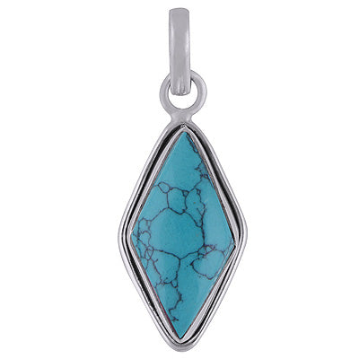 Plain Wire Around Turquoise Rhombus Shape 925 Sterling Solid Silver Pendant - R101836-2