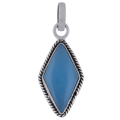 Authentic Wire Work Around Blue Chalcedony Rhombus Shape 925 Sterling Solid Silver Pendant - R101840-7