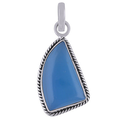 Authentic Wire Work Around Blue Chalcedony Fancy Shape 925 Sterling Solid Silver Pendant - R101842-5