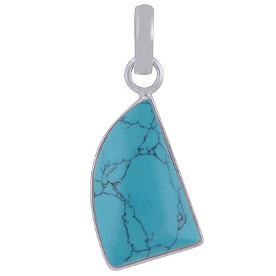Stunning Plain Collet Turquoise Quarter Circle Shape 925 Sterling Solid Silver Pendant - R101846-2