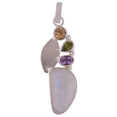 Alluring Four Stone Rainbow Moonstone,Citrine,Peridot,Amethyst Fancy Shape 925 Sterling Solid Silver Pendant - R101866-25