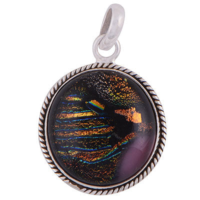 Stunning Twisted wire Around Colorful Gemstone Dichroic Glass Round Shape 925 Sterling Solid Silver Pendant - R101882-28