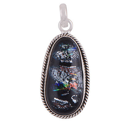 Stunning Twisted wire Around Colorful Gemstone Dichroic Glass Pear Shape 925 Sterling Solid Silver Pendant - R101882-30