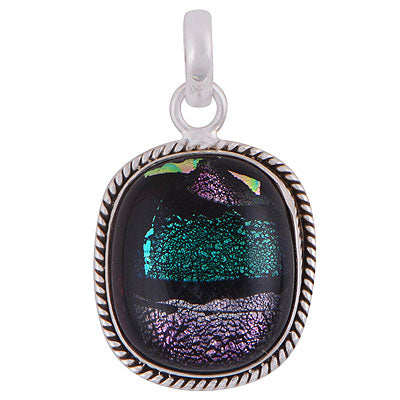 Stunning Twisted wire Around Colorful Gemstone Dichroic Glass Rectangle Shape 925 Sterling Solid Silver Pendant - R101882-40