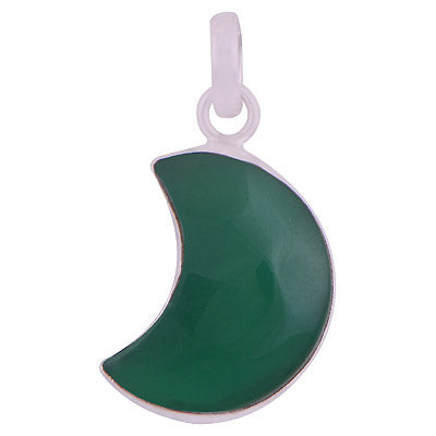 Gorgeous Crescent Gemstone Green Onyx Moon Shape 925 Sterling Solid Silver Pendant - R101888-9
