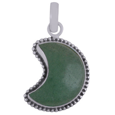 Stunning Rawa Work Around Crescent Green Aventurine Moon Shape 925 Sterling Solid Silver Pendant - R101889-63