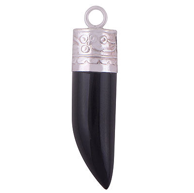 Alluring Handcrafted Work On Tooth Shaped Black Onyx 925 Sterling Solid Silver Pendant - R101894-3
