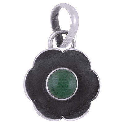 Gorgeous oxidised flower around Green Aventurine Round Shape 925 Sterling Solid Silver Pendant - R101901-8