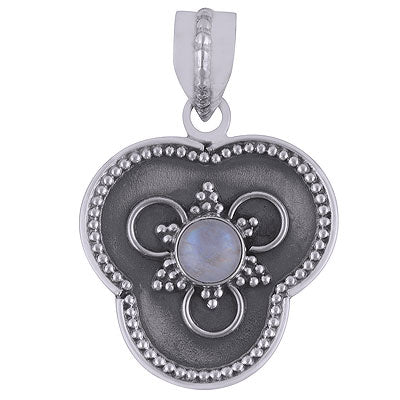 Gorgeous Handcrafted Rawa Work Around Rainbow Moonstone Round Shape 925 Sterling Solid Silver Pendant - R101903-3