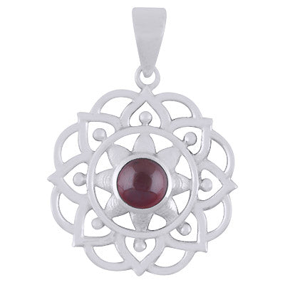 Alluring Flower Work Around Garnet Round Shape 925 Sterling Solid Silver Pendant - R101905-13
