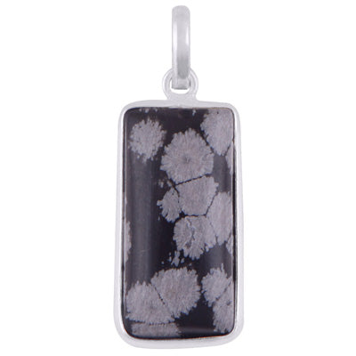 Alluring Elongated Gemstone Snowflake Obsidian Rectangle Shape 925 Sterling Solid Silver Pendant - R101912-11