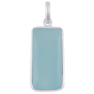 Alluring Elongated Gemstone Aqua Chalcedony Rectangle Shape 925 Sterling Solid Silver Pendant - R101912-8