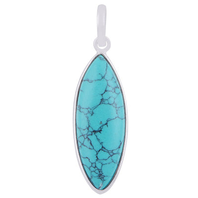 Gorgeous Elongated Gemstone Turquoise Marquise Shape 925 Sterling Solid Silver Pendant - R101913-1