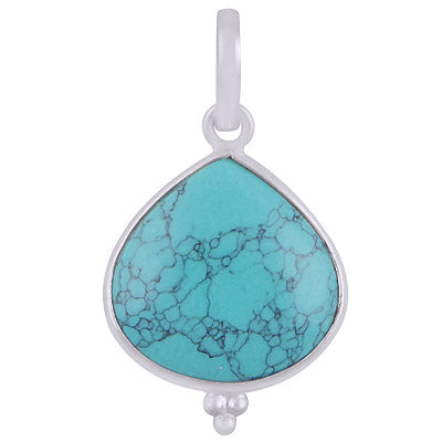 Beautiful Gemstone Rawa Work Around Turquoise Pear Shape 925 Sterling Solid Silver Pendant - R101915-1
