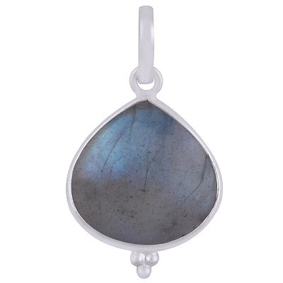 Beautiful Gemstone Rawa Work Around Labradorite Pear Shape 925 Sterling Solid Silver Pendant - R101915-3