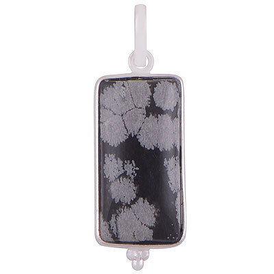 Alluring Elongated Gemstone Rawa Work Around Snowflake Obsidian Rectangle Shape 925 Sterling Solid Silver Pendant - R101919-11