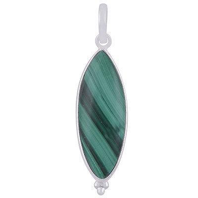 Gorgeous Elongated Gemstone Rawa Work Around Malachite Marquise Shape 925 Sterling Solid Silver Pendant - R101920-13