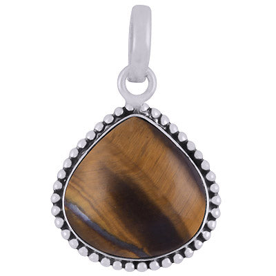 Gorgeous Rawa Work Around Tiger's Eye Drop Shape 925 Sterling Solid Silver Pendant - R101922-12