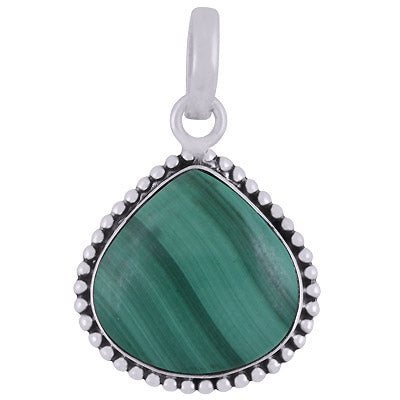 Gorgeous Rawa Work Around Malachite Drop Shape 925 Sterling Solid Silver Pendant - R101922-13