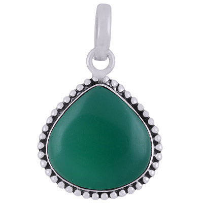 Gorgeous Rawa Work Around Green Onyx Drop Shape 925 Sterling Solid Silver Pendant - R101922-7