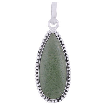 Alluring Rawa Work Around Green Aventurine Pear Shape 925 Sterling Solid Silver Pendant - R101923-10