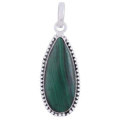 Alluring Rawa Work Around Malachite Pear Shape 925 Sterling Solid Silver Pendant - R101923-13