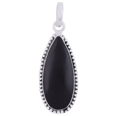 Alluring Rawa Work Around Black Onyx Pear Shape 925 Sterling Solid Silver Pendant - R101923-14
