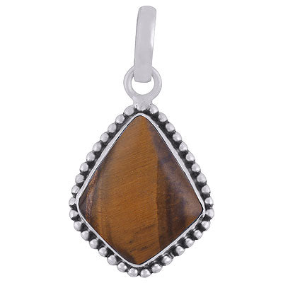 Beautifully Handcrafted Rawa Work Around Tiger's Eye Kite Shape 925 Sterling Solid Silver Pendant - R101925-12