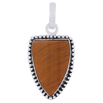 Magnificent Rawa Work Around Tiger's Eye Shield Shape 925 Sterling Solid Silver Pendants - R101926-12