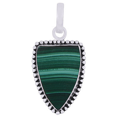 Magnificent Rawa Work Around Malachite Shield Shape 925 Sterling Solid Silver Pendants - R101926-13