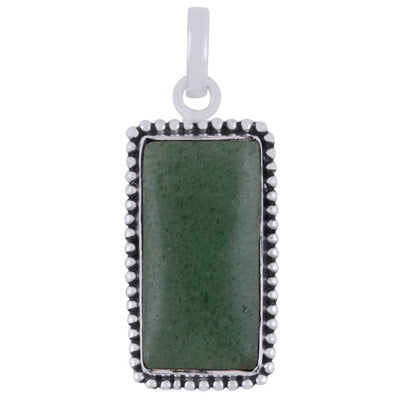 Alluring Oxidised Rawa Work Around Green Aventurine Rectangle Shape 925 Sterling Solid Silver Pendant - R101927-10