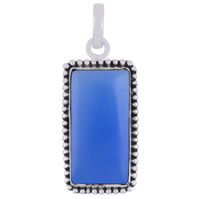Alluring Oxidised Rawa Work Around Blue Chalcedony Rectangle Shape 925 Sterling Solid Silver Pendant - R101927-8
