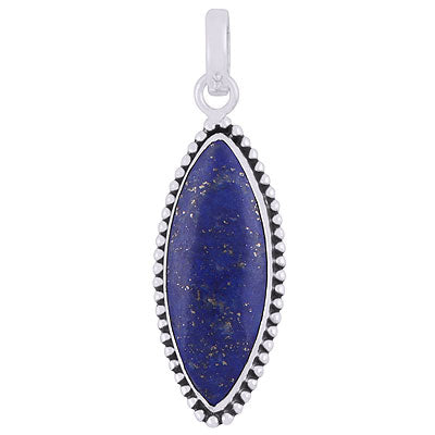 Stunning Oxidised Rawa Work Around Lapis Marquise Shape 925 Sterling Solid Silver Pendant - R101928-4