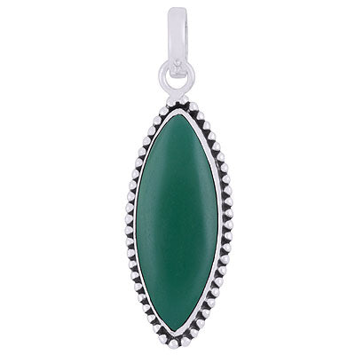 Stunning Oxidised Rawa Work Around Green Onyx Marquise Shape 925 Sterling Solid Silver Pendant - R101928-7