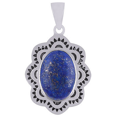Alluring Oxidised Cut Work Around Lapis Oval Shape 925 Sterling Solid Silver Pendants - R101929-5