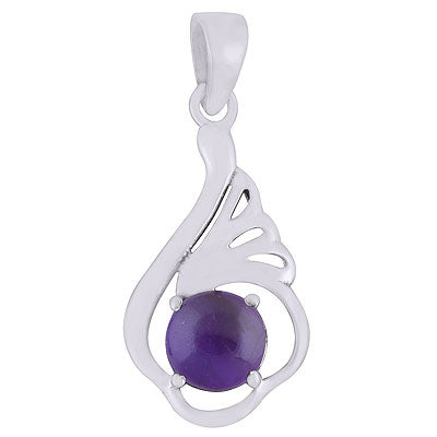 Beautiful Prong setting Around Amethyst Round Shape 925 Sterling Solid Silver Pendants - R101931-1