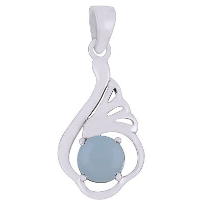Beautiful Prong setting Around Aqua Chalcedony Round Shape 925 Sterling Solid Silver Pendants - R101931-10