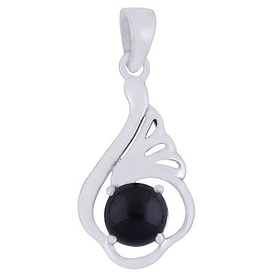 Beautiful Prong setting Around Black Onyx Round Shape 925 Sterling Solid Silver Pendants - R101931-12
