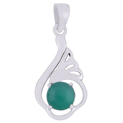 Beautiful Prong setting Around Green Onyx Round Shape 925 Sterling Solid Silver Pendants - R101931-8