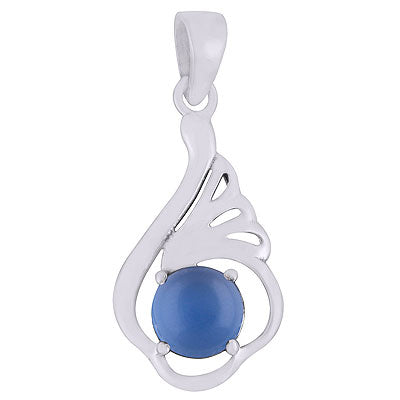 Beautiful Prong setting Around Blue Chalcedony Round Shape 925 Sterling Solid Silver Pendants - R101931-9