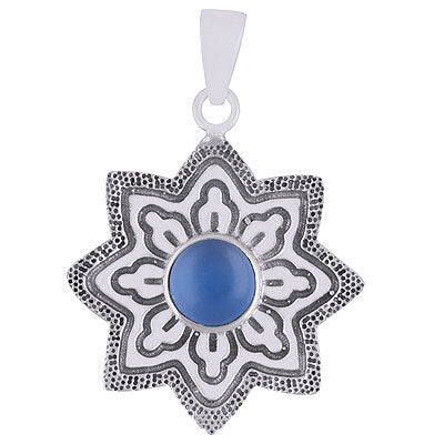 Gorgeous Handcrafted Work Around Blue Chalcedony Round Shape 925 Sterling Solid Silver Pendants - R101933-9