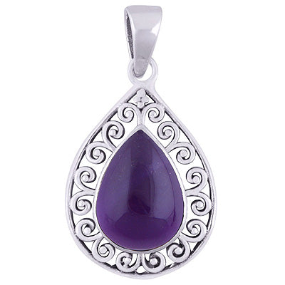 Stunning Handcrafted Around Amethyst Pear Shape 925 Sterling Solid Silver Pendants - R101934-1