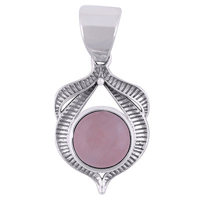 Beautiful Handcrafted Oxidised Work Around Rose Quartz Round Shape 925 Sterling Solid Silver Pendants - R101938-14